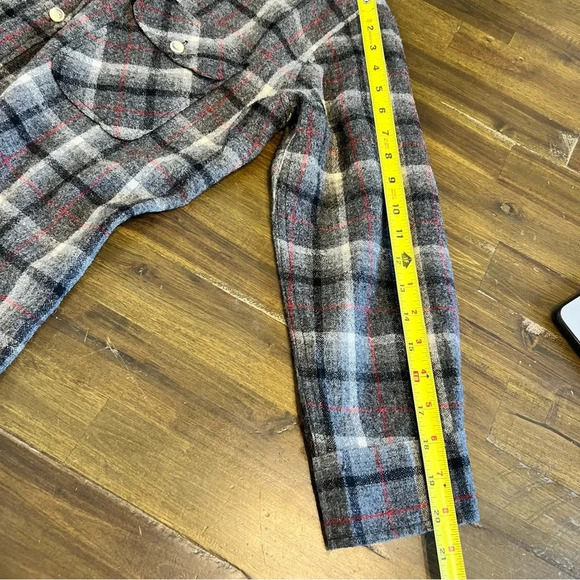 Briggs Vintage Plaid Wool Shirt Button Down Zipper Boxy Grid Window Pane Gray M - Picture 9 of 12